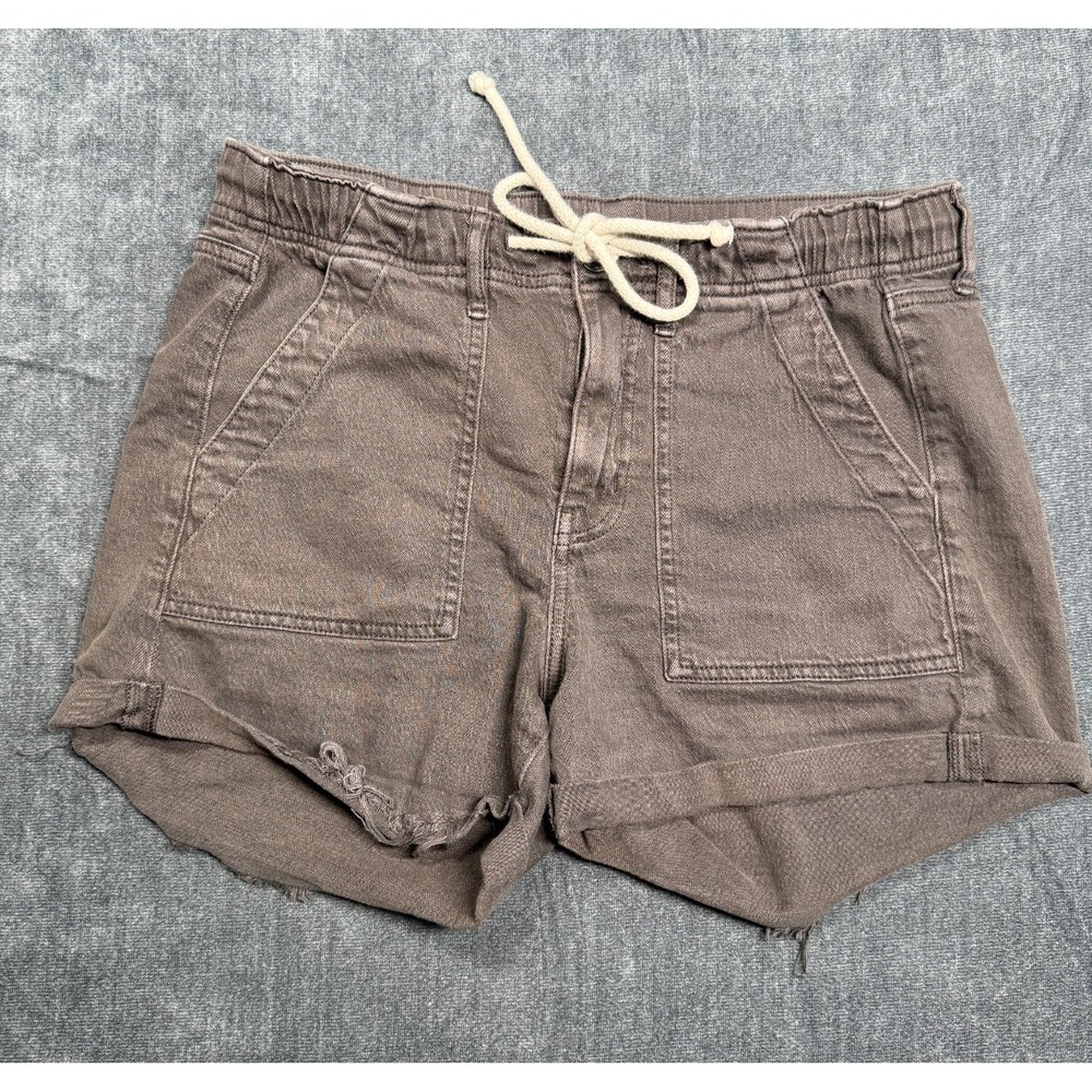 American Eagle Gray Drawstring Frayed Hem Casual Utility Shorts Womens Size 8